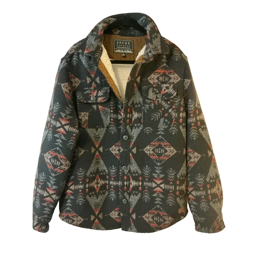 Jachs Flannel Aztec Southwest Sherpa Lined Wool Blend Flannel Men Size M